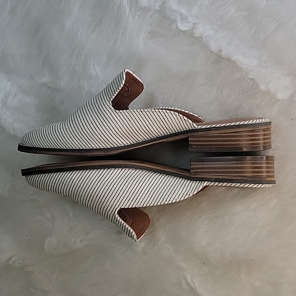 INDIGO RD. White Black Striped Canvas Preppy Nautical Boho Loafer Mule Flats 7.5 - Picture 5 of 9